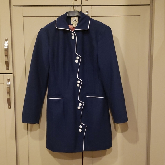 Navy wool blend coat. Size 8 - Picture 3 of 9